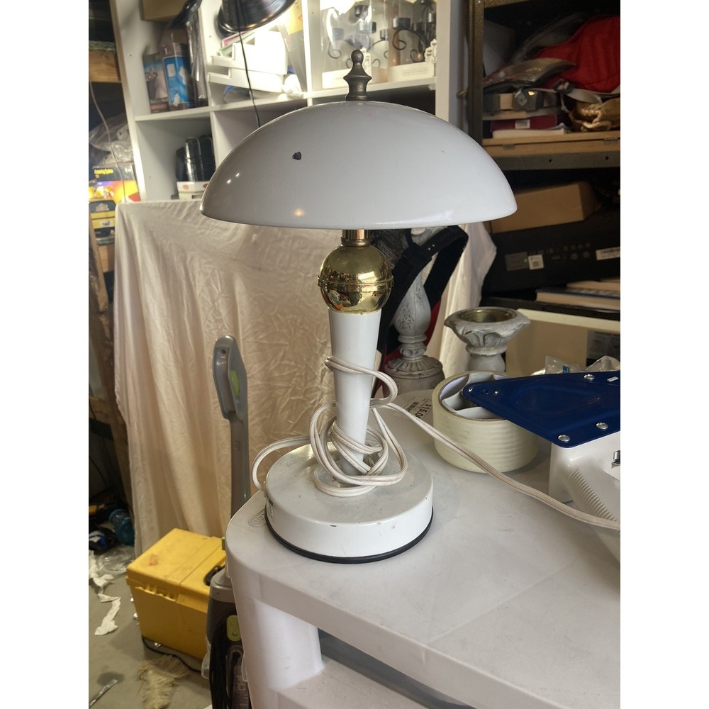 Vintage Atomic Saucer Mushroom Light  White And Gold 13"
